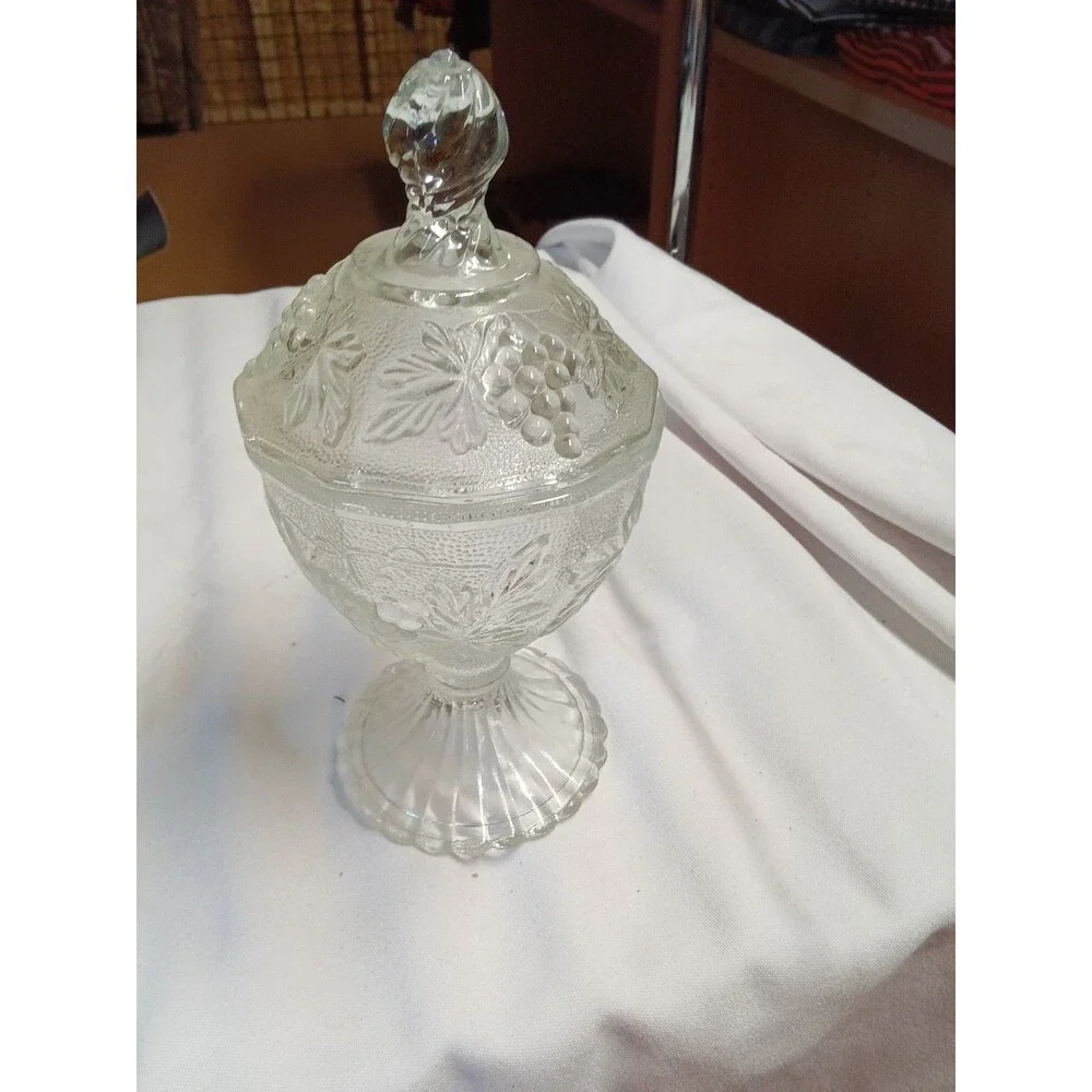 Vintage Glass Candy Dish with Lid - Grape Design - 25% Off 5+